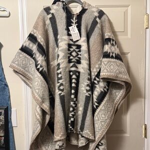 Pritzi Cream and Gray Wool Blend Poncho